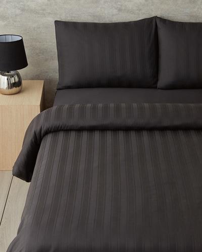 Lior Спален Комплект Кралски размер Памучен сатен райе 240x220 см Антрацит