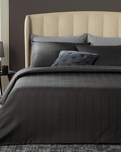Listra Спално Бельо Компле King Size, Памучен Сатен На Райета, Антрацит, 240 X 220 Cm