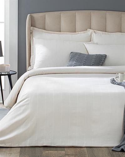 Listral Спално Бельо Компле Двоен Размер С 4 Възглавници С Кутия, Памучен Сатен На Райета, Слонова Кост, 200 X 220 Cm
