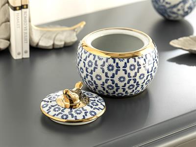 Little Bird Куб Порцелан, Синьо-Бяло-Злато, 13,5 X 13,5 X 11,5 Cm