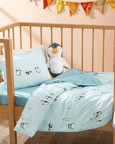 Little Penguin Бебешки Спален Комплект Памучен, Мента, 100 X 150 Cm