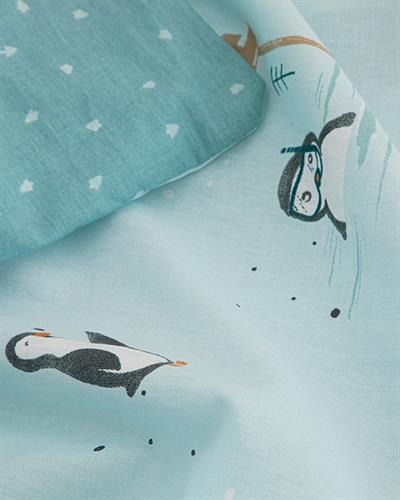 Little Penguin Бебешки Спален Комплект Памучен, Мента, 100 X 150 Cm