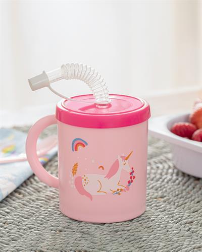 Little Unicorn Чаша Със Сламка Пластмасов, Розово, 210 Ml