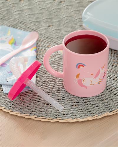 Little Unicorn Чаша Със Сламка Пластмасов, Розово, 210 Ml