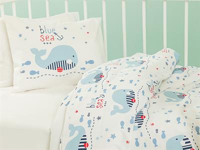 Little Whale Бебешки Спален Сет Памучен, Синьо, 100 X 150 Cm