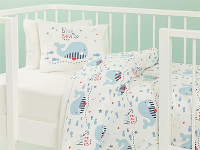 Little Whale Бебешки Спален Сет Памучен, Синьо, 100 X 150 Cm