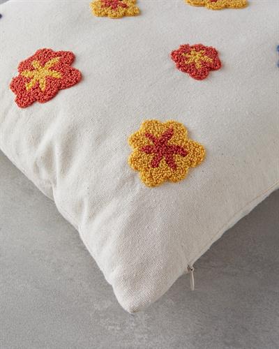 Liva Punch Embroidered Cover Throw Pillows 45x45 cm Natural