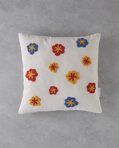 Liva Punch Embroidered Cover Throw Pillows 45x45 cm Natural