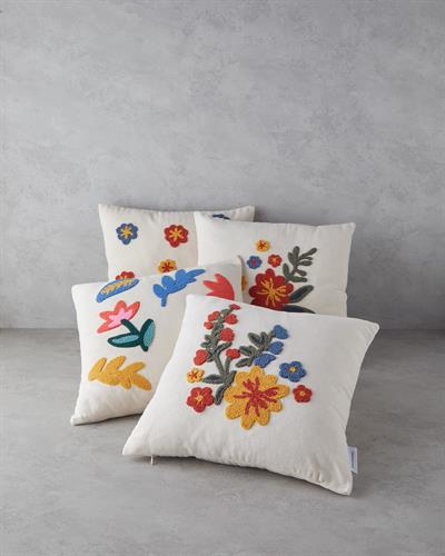 Liva Punch Embroidered Cover Throw Pillows 45x45 cm Natural