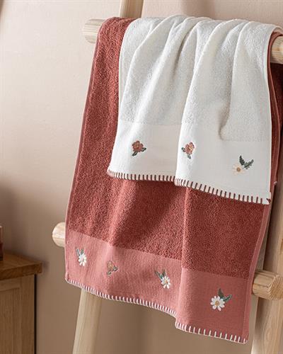 Lorea Комплект Кърпи За Лице С бродерия двойна Памучен 50x70 см Екрю - Пепел от рози.