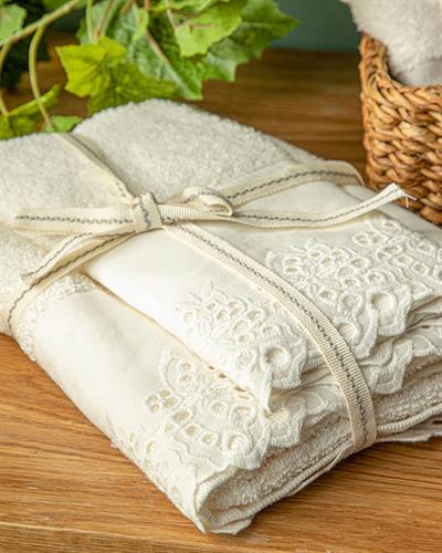 Loretta Комплект Кърпи За Лице Двоен Комплект, Памучен, Бяло, 30 X 40+50 X 70