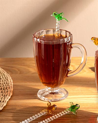 Love Birds Glass 4 Set Tea Spoon 12 cm Cream-Green-Yellow