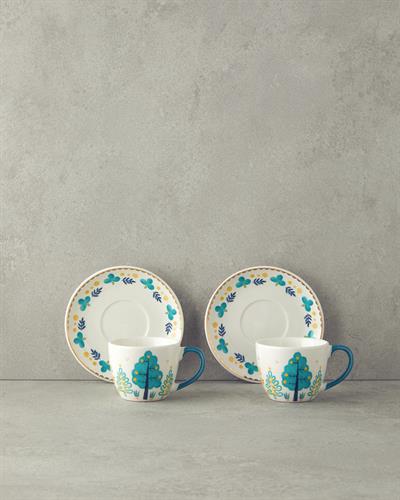 Love Jungle Комплект С Чаши За Кафе 4 части за 2 души Китайски костен порцелан 90 мл Зелен