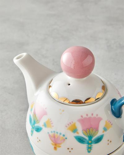 New Bone China With Pot Mug 400 ml Green - Pink