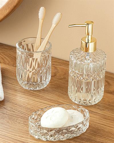 Lucia Комплект За Баня 3 Бр., Стъкло, Прозрачен, 8 X 8 X 18Cm 8 X 10Cm 9 X 13 X 3Cm