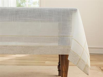 Luxe Linen Look Покривка За Маса Полиестер, Бяло Злато, 0