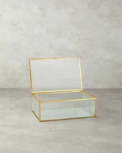 Luxury Декоративна Кутия Стъкло, Златисто, 25 X 16 X 9 Cm