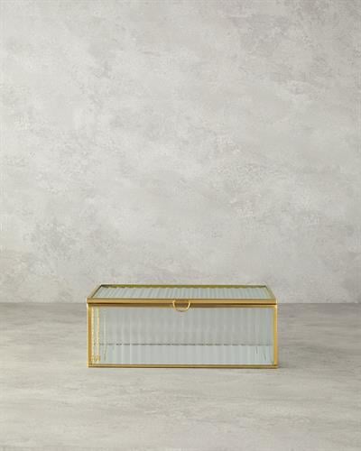 Luxury Декоративна Кутия Стъкло, Златисто, 25 X 16 X 9 Cm