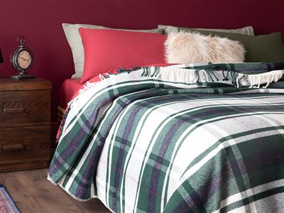 Mackenzie Одеало Двоен Размер, Памучен, Зелено, 200 X 220 Cm