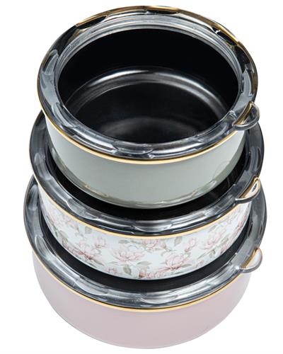 Magnolia Кутия За Съхранение 3 бр. Емайлиран 14 - 16 - 18 см Розов - Зелен