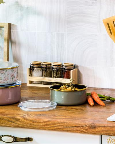 Magnolia Кутия За Съхранение 3 бр. Емайлиран 14 - 16 - 18 см Розов - Зелен