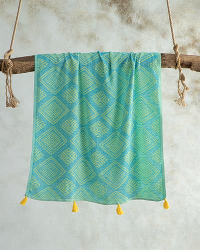 Maldiv Пештемал С Пискюли, Памучен, Зелено-Синьо, 90 X 150 Cm