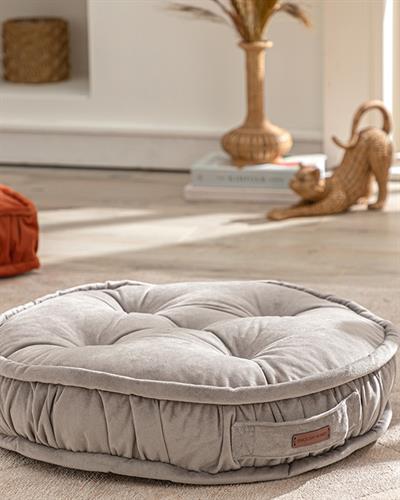 Malta Round Декоративен Пуф Кадифе, Сиво, 60 Cm