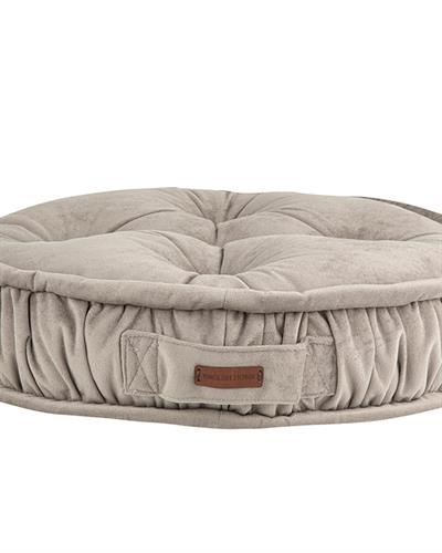 Malta Round Декоративен Пуф Кадифе, Сиво, 60 Cm