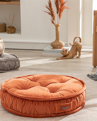 Malta Round Декоративен Пуф Кадифе, Керемидено Червено, 60 Cm