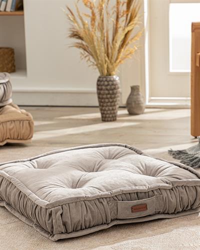 Malta Square Декоративен Пуф Кадифе, Сиво, 60 X 60 X 14 Cm