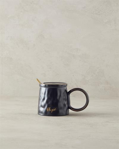 New Bone China With Lid and Spoon Mug 350 ML Black