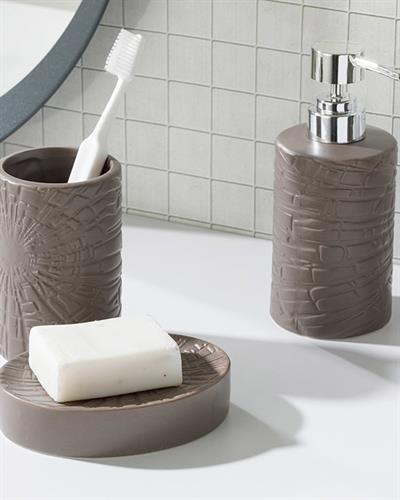 Marble Комплект За Баня 3 бр. Керамика 16,5x10,8x12,4 см Тъмнобежов