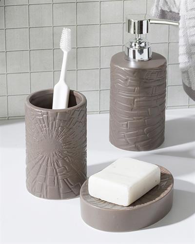 Marble Комплект За Баня 3 бр. Керамика 16,5x10,8x12,4 см Тъмнобежов