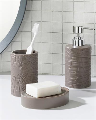 Marble Комплект За Баня 3 бр. Керамика 16,5x10,8x12,4 см Тъмнобежов