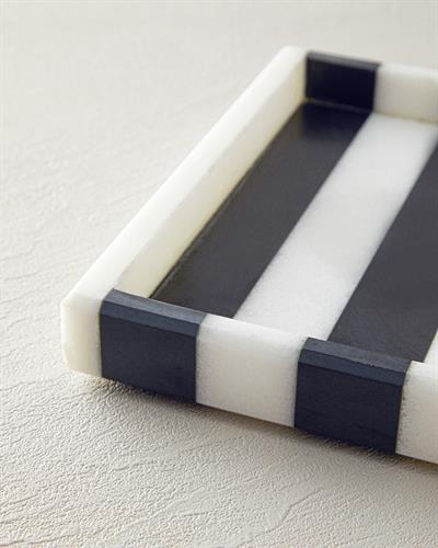 Marble Декоративен Поднос Мрамор 30x20x3 см Черен - Бял