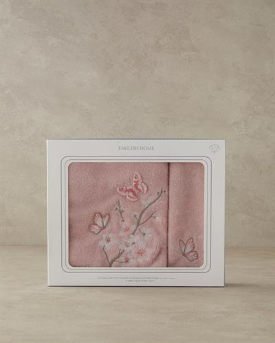 Mariposa Комплект Кърпи За Лице С бродерия Памучен 30x45+50x80 см Розов