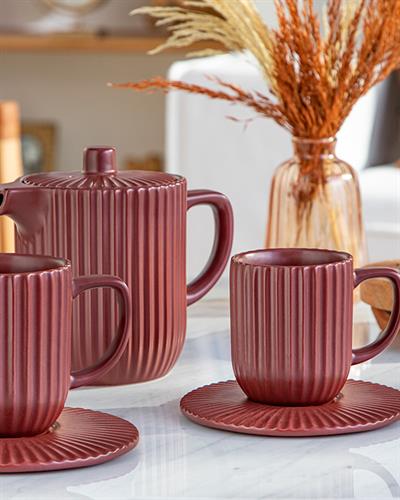 Martinez Демлик Сервиз Керамика, Бордо Червено, 1000 Ml + 300 Ml