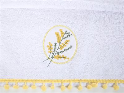 Mimosa Bundle ХАВЛИЯ ЗА ЛИЦЕ С помпони Бродирани 50x80 cm White