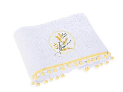 Mimosa Bundle ХАВЛИЯ ЗА ЛИЦЕ С помпони Бродирани 50x80 cm White