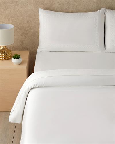 Modello Спален Комплект Двоен с бродерия Памук Сатен 200x220 см Бял