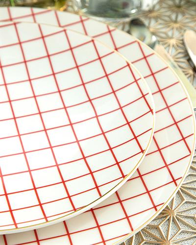 Modern Check Чиния За Торта Bone Порцелан, Червено, 20 Cm