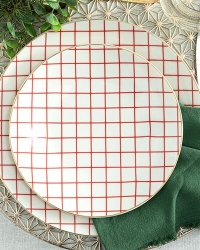 Modern Check Чиния За Торта Bone Порцелан, Червено, 20 Cm