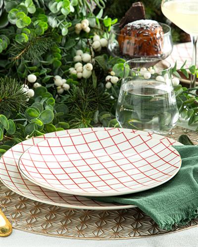 Modern Check Чиния За Торта Bone Порцелан, Червено, 20 Cm