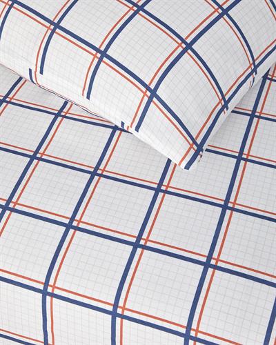 Modern Checkers Спален Комплект Двоен Лесно за гладене 200x220 см Син - Оранжев