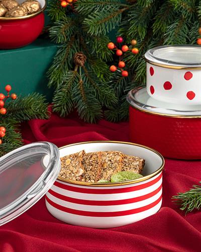 Modern Lines Кутия За Съхранение 3 бр. Емайлиран 12-14-16 см Червен