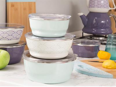 Modest КУТИЯ ЗА СЪХРАНЕНИЕ 3 бр. Емайлиран 14 - 16 - 18 cm Seledon,