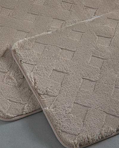 Modest Grid Rabbit Plush Bath Mat Set 60x90 cm+45x60 cm Beige