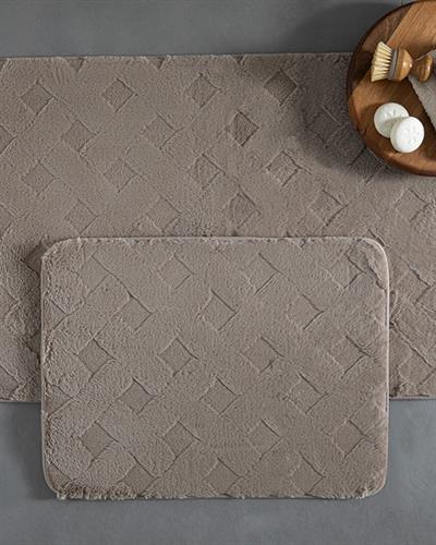 Modest Grid Rabbit Plush Bath Mat Set 60x90 cm+45x60 cm Beige