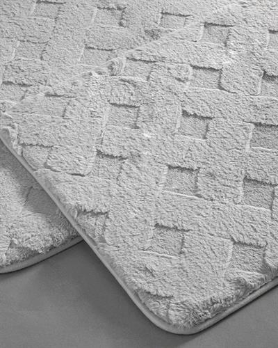 Modest Grid Rabbit Plush Bath Mat Set 60x90 cm+45x60 cm Gray
