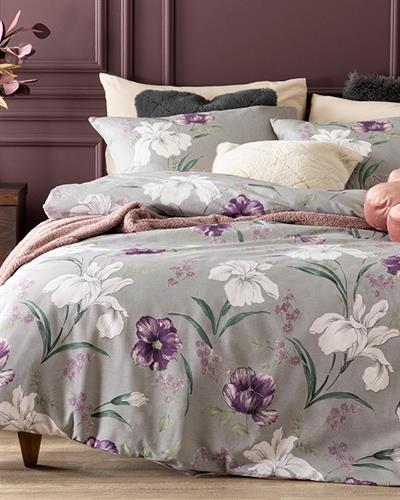 Mystic Iris Комплект Спално Бель Единичен Размер, Памучен, Сиво, 160 X 220 Cm